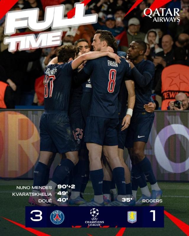 体育赛事-【欧冠】杜埃世界波克瓦拉一条龙，巴黎3比1逆转维拉